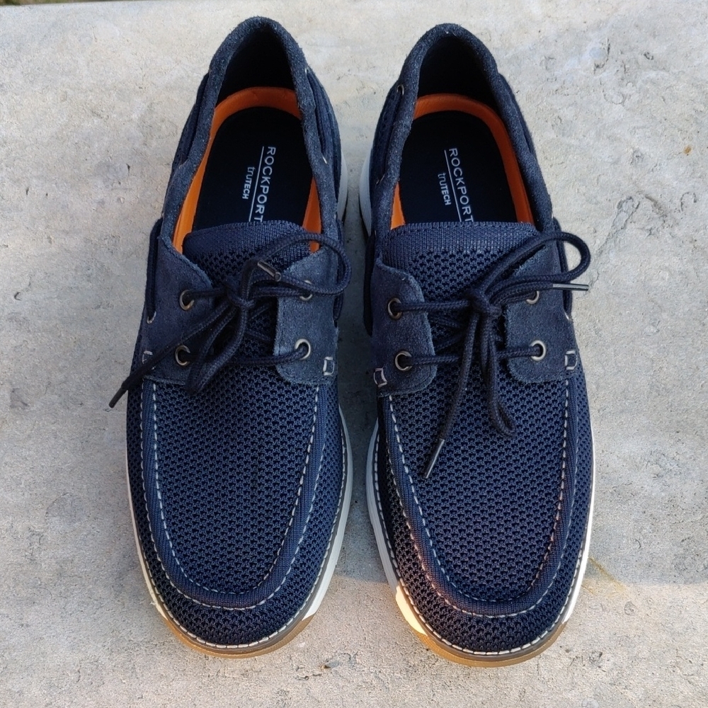 Rockport Men's Dark Blue Boat Shoes 9.5W Comfy Shoes With Laces Like New Loafers